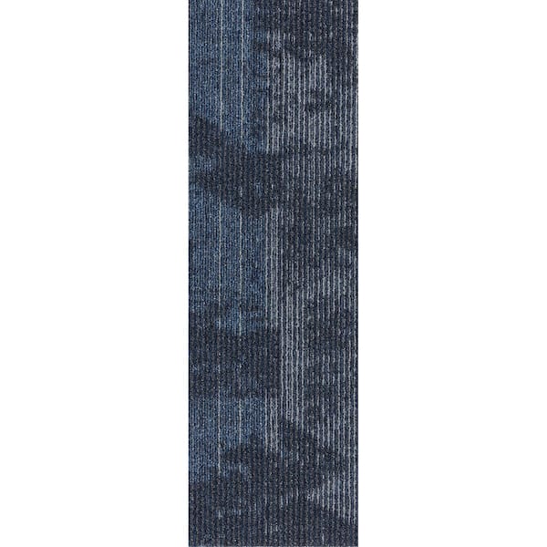 Elite - Azure Knight - Blue Commercial/Residential 12 x 36 in. Glue-Down or Floating Carpet Tile Plank (42 sq. ft.)