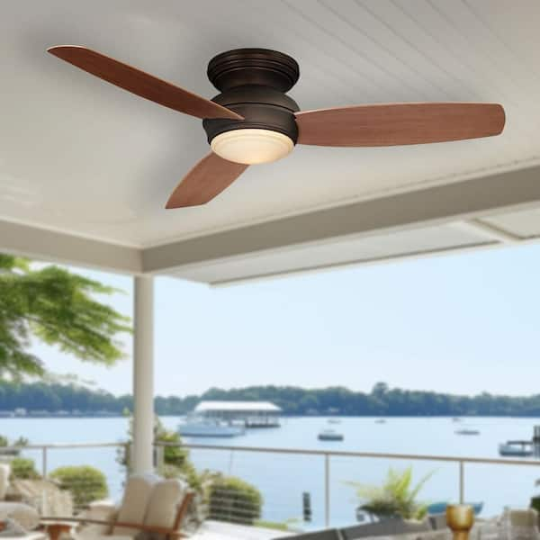 Traditional Concept 52 in. Integrated LED Indoor/Outdoor Oil Rubbed Bronze Ceiling Fan with Light with Wall Control