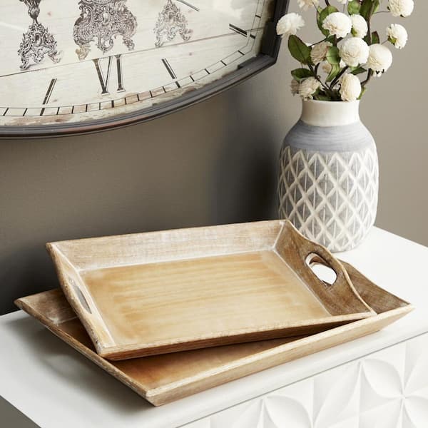 Litton Lane Brown Wood Decorative Tray (Set of 2)