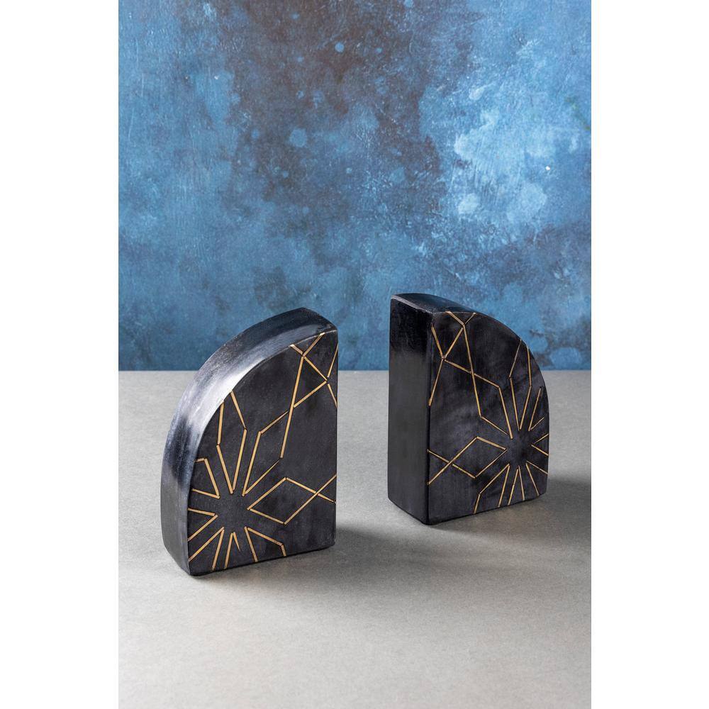 Enchant Black Marble Bookends with Gold Inlay, Set of 2