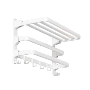 23.6 in. W x 10.8 in. D x 10.2 in. H Foldable Rectangular Metal Bathroom Wall Shelves with Towel Bar and Hooks in White