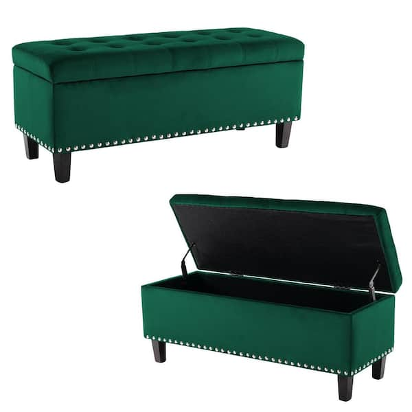 Uixe 40.5 in. L Green Velvet Rectangular Storage Bench Ottoman With Wood  Legs FOP-GDBEN-BG - The Home Depot