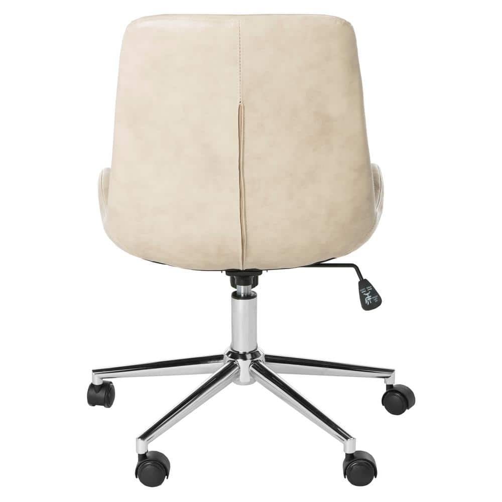 Beige Chrome Faux Leather Swivel Desk Chair