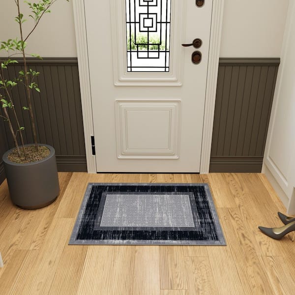 Ottohome Collection Non-Slip Rubberback Bordered Design 2x3 Indoor Entryway Mat, 2 ft. 3 in. x 3 ft., Dark Brown