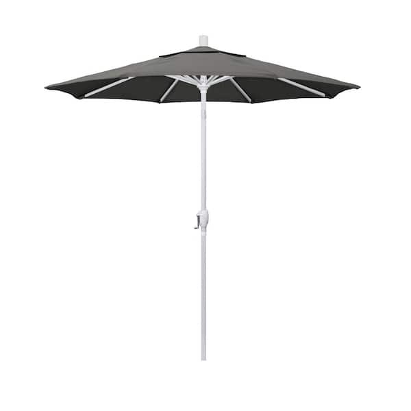 California Umbrella 7.5 ft. Matted White Aluminum Push Button Tilt Crank Lift Patio Umbrella in Charcoal Sunbrella