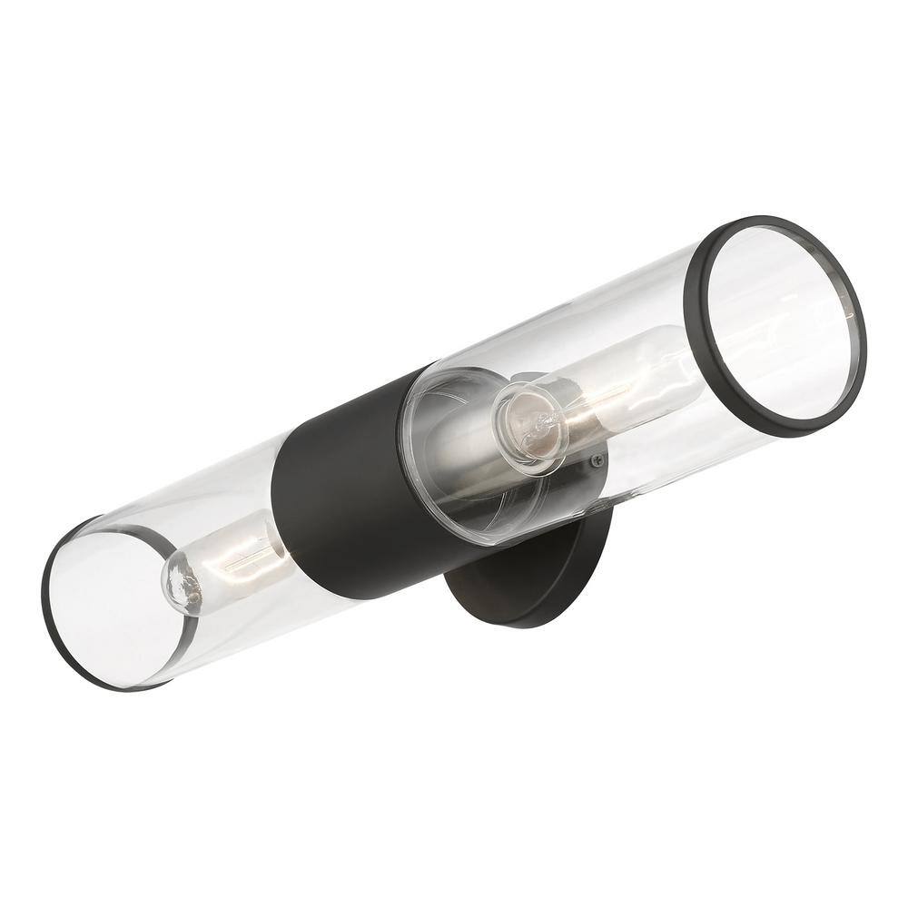 Bancroft Sleek Black Steel 2-Light Vanity Sconce with Clear Glass