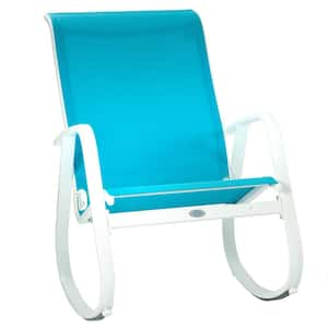 Aluminum Outdoor Rocking Chair with Powder Coated Aluminum Frame and Breathable Mesh Fabric (Blue)