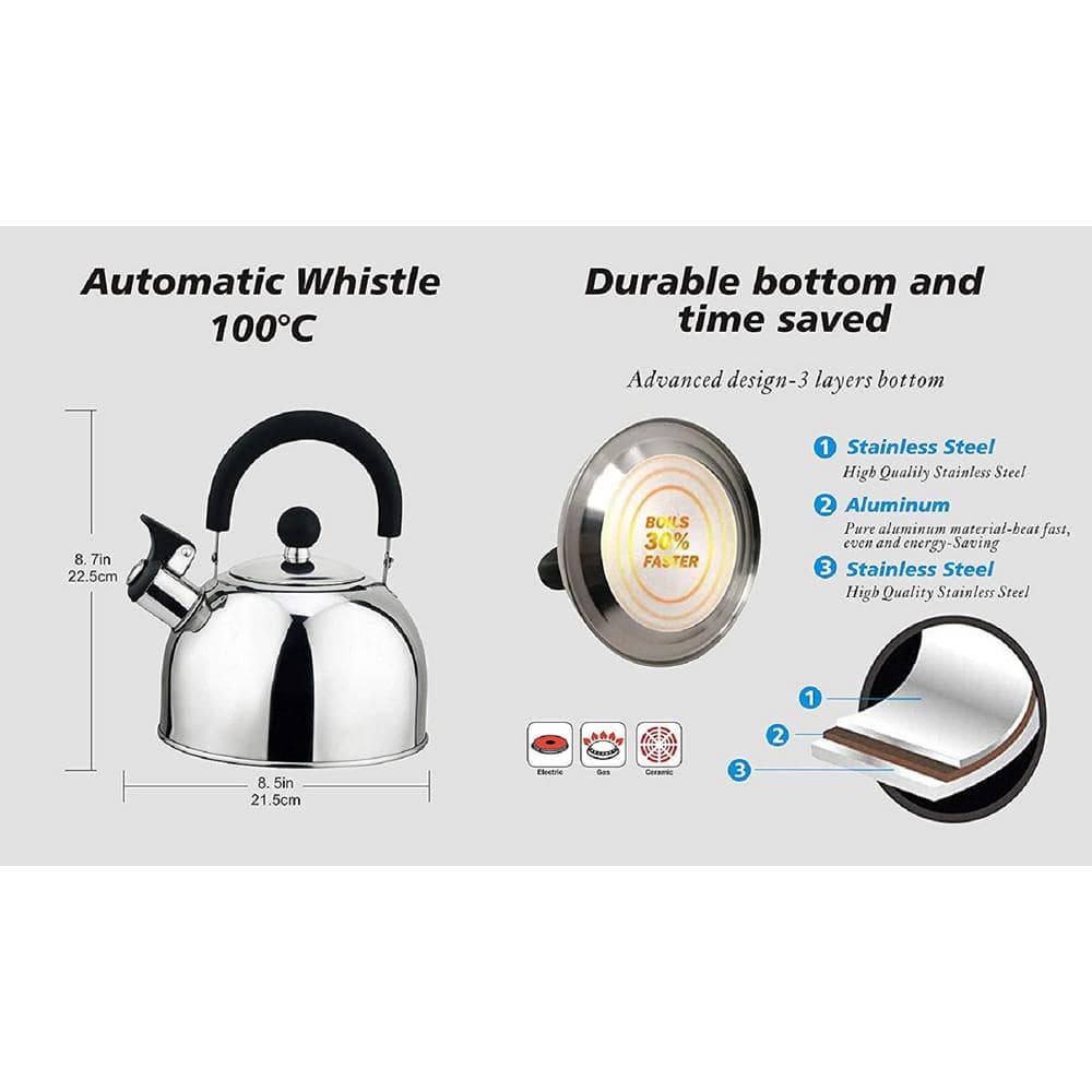 Stainless Steel 2.5 Quart Whistling Tea Kettle