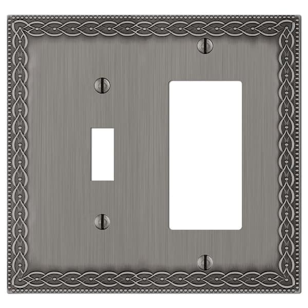 Amelia 2 Gang 1-Toggle and 1-Rocker Metal Wall Plate - Antique Nickel