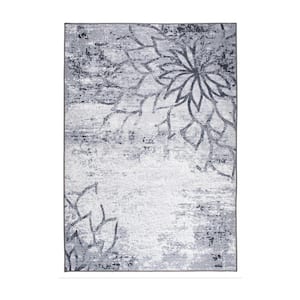 Gray 5 ft. x 7 ft. Contemporary Floral Abstract Non Slip Area Rug