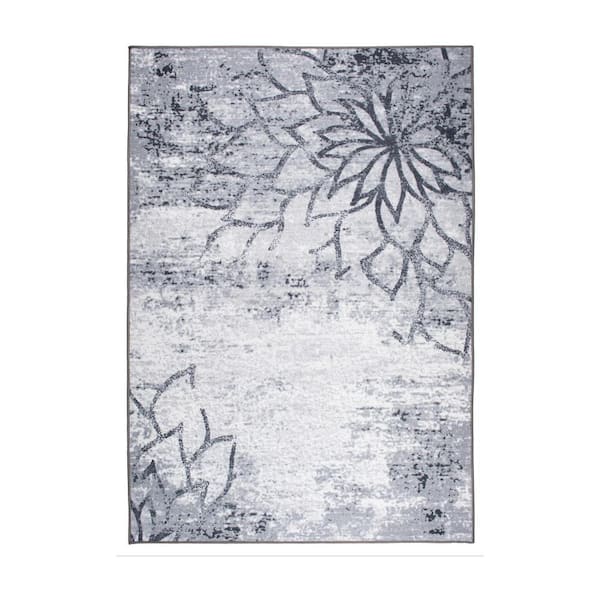World Rug Gallery Gray 5 ft. x 7 ft. Contemporary Floral Abstract Non Slip Area Rug