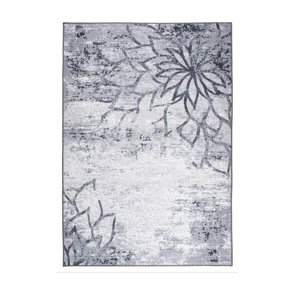 World Rug Gallery Gray 7 ft. 10 in. x 10 ft. Contemporary Floral Abstract Non Slip Area Rug