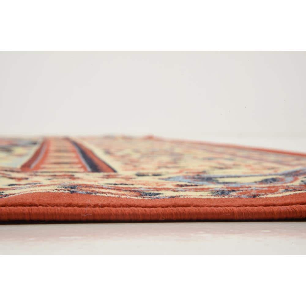 Handmade Rectangular Terracotta Medallion Stain-Resistant Rug, 10x13 ft