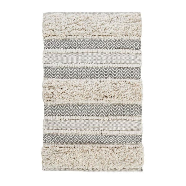 Unbranded 20 in. x 32 in. Woven Texture Stripe Bath Rug Grey