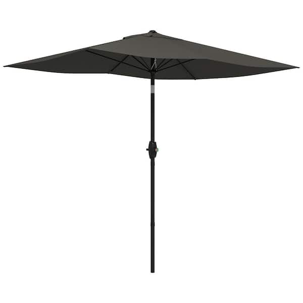 Tatayosi 6.5' x 10' Steel Market Crank and Push Button Tilt Patio Umbrella in Dark Gray