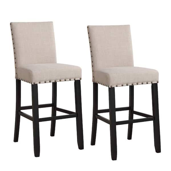 Benjara 44 in. Beige Bar Chair with Fabric Seat and Nailhead Trim (Set of 2)