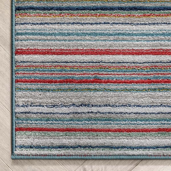 Well Woven Tulsa2 Nampa Green Blue 5 Ft, Indoor Outdoor Striped Rug 3×5