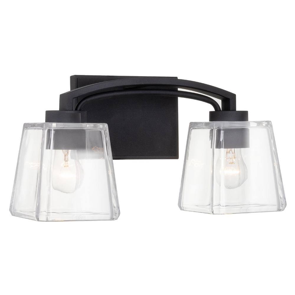 Kira Home Claymont 14.25 in. 2Lights Sandblasted Black Farmhouse