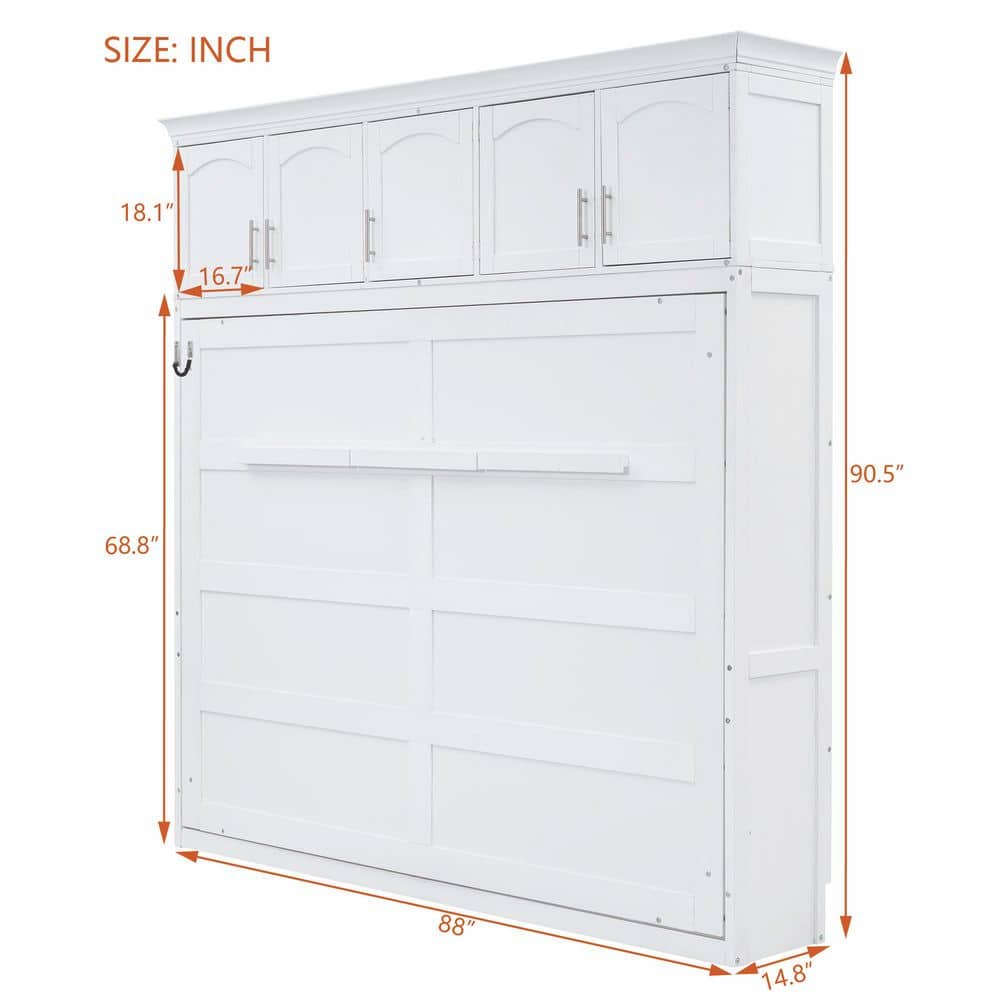 Gray Wood Frame Queen Size Murphy Bed with 5 Top Storage Cabinets - thumbnail 9