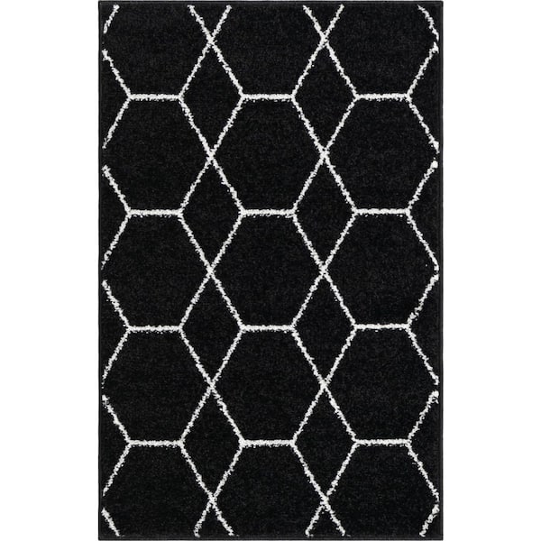 StyleWell Trellis Frieze Black Doormat 2 ft. x 3 ft. Geometric Area Rug