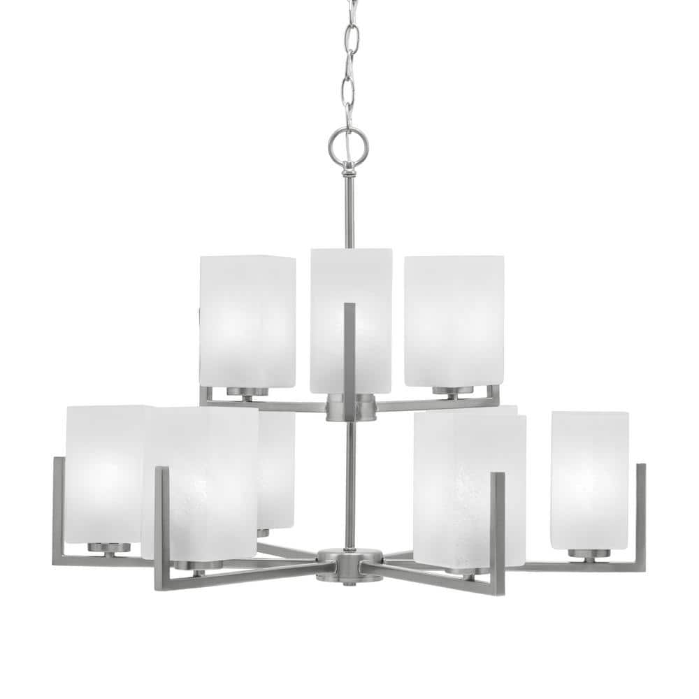 Cottonwood 28 in. 9 Light Graphite Chandelier with 3.5 in. Square White Mar