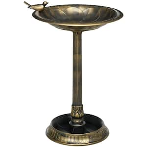 Outdoor Large Polypropylene Bird Water Bath Bowl Birdbath with Pedestal Flower Planter Base, for Outside, Bronze