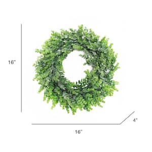 16 in. Frosted Green Artificial Eucalyptus Leaf Foliage Greenery Wreath