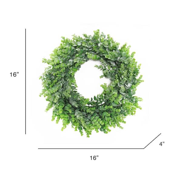 16 in. Frosted Green Artificial Eucalyptus Leaf Foliage Greenery Wreath