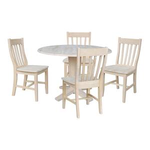 Aria Unfinished Solid Wood 42 in. Drop-Leaf Pedestal Base Table and 4-Cafe Chairs, Seats-4