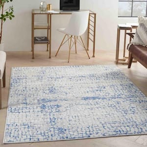 Gray and Blue 6 ft. x 9 ft. Abstract Grids Specialty Area Rug