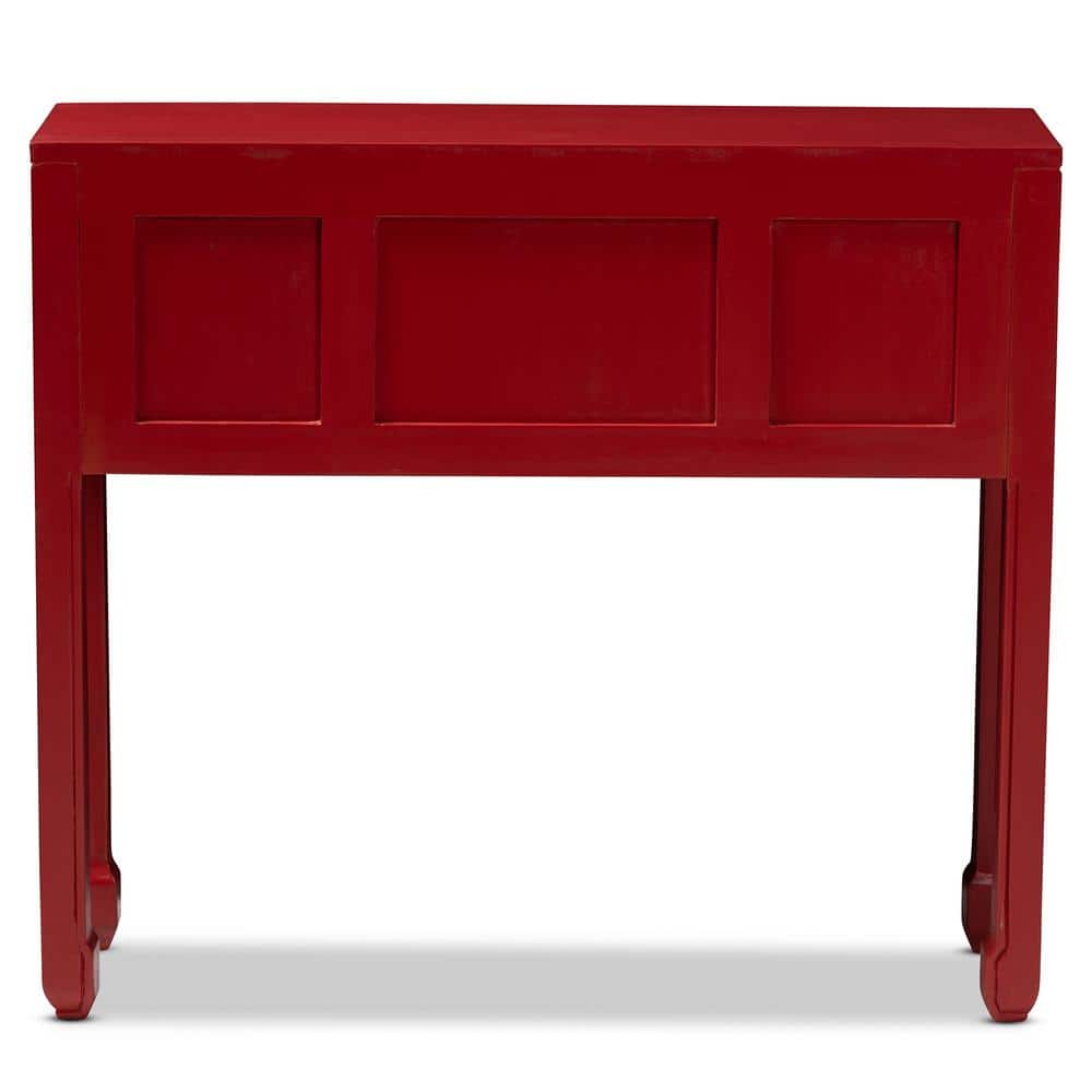 Antique Red Bayur Wood Console Table with Bronze Accents and Storage