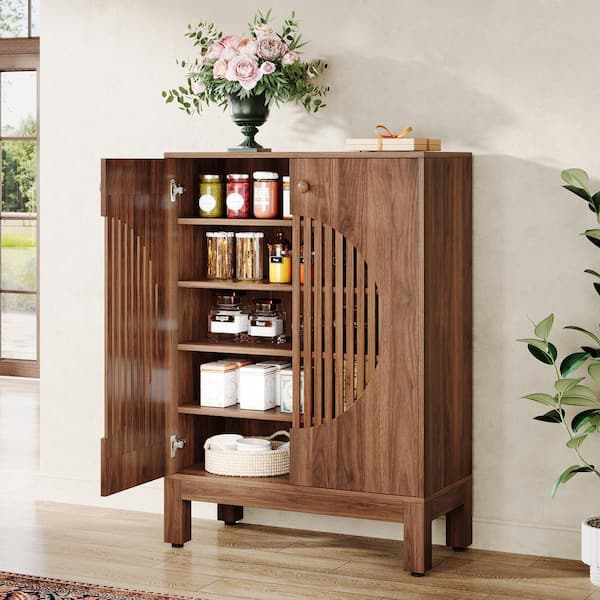 Ahlivia 28.74 in. W Brown Wood Buffet Cabinet Sideboard with Adjustable Shelves and Louvered Doors