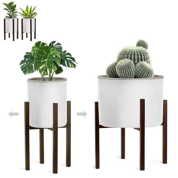 Adjustable Plant Stand, 14 in. x 16 in. x 16 in. Indoor/Outdoor Brown Metal Plant Stand 1-Tier 2 Pack, Mid Century Style