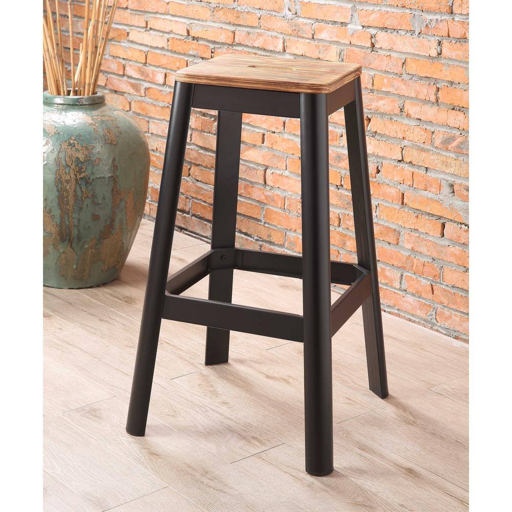Natural Pine & Black Metal 30" Backless Bar Stool