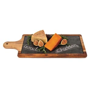 Country Home Acacia Wood and Slate Cheese Board Paddle Acacia Wood Charcuterie Board, 17.8 in. 7.1 in., Gourmet Gift Set
