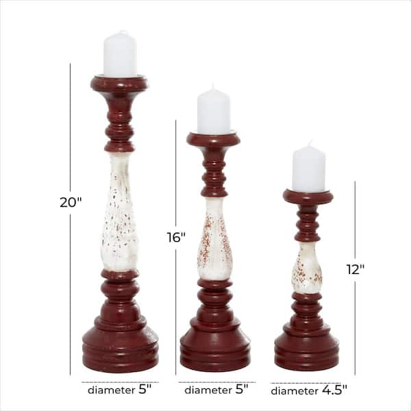 Litton Lane Red Mahogany Candle Holder (Set of 3) 45380 - The Home