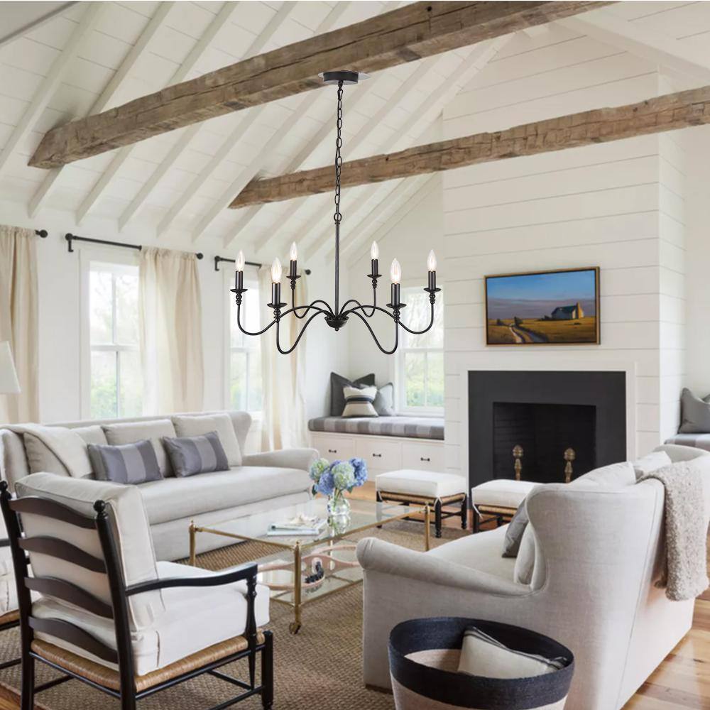 Black Iron 6-Light Adjustable Candle Chandelier