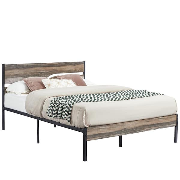 Platform Bed，Multi-Colored Metal Bed Frame ，62.1in.W Queen Size Platform Bed with Wooden Headboard， Under Bed Storage