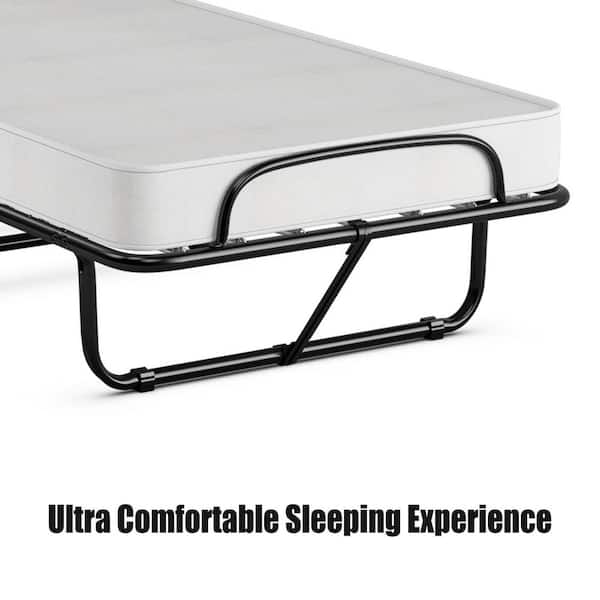 Gymax White Twin Rollaway Bed with Memory Foam Mattress Cot
