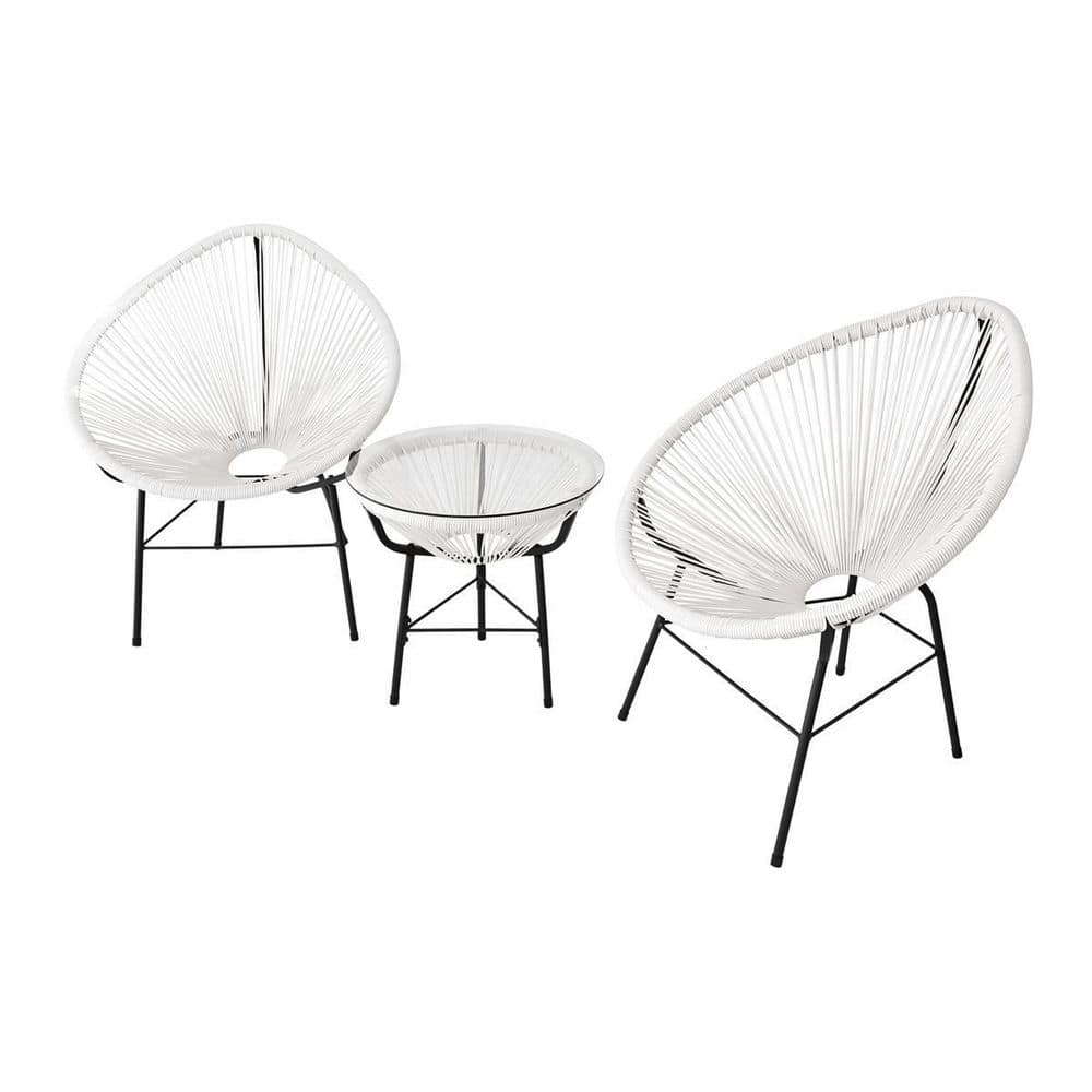 White 3-Piece Metal All Weather Hand-Woven PE Rattan Oval Outdoor Patio Con