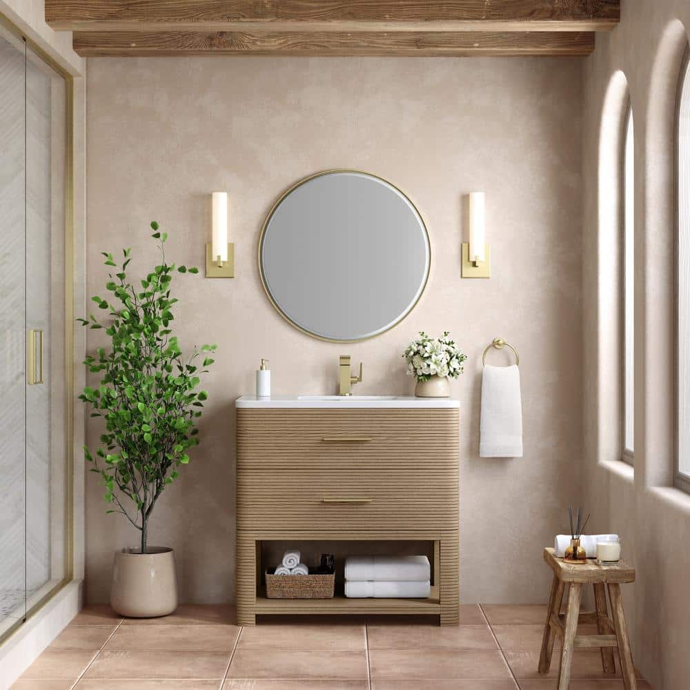 Lucian 36.0 in. W x 21.5 in. D x 36 in. H Single Bath Vanity in Pebble Oak with White Zeus Quartz Top price history on PriceWatchPro