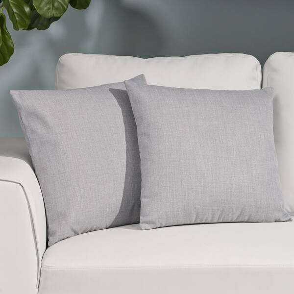 Noble House Hubert Grey Solid Polyester 18 in. x 18 in. Throw Pillow (Set of 2)