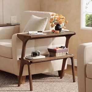 Kerlin 27. 56 in. Dark Brown Rectangle All Solid Wood Side Table, Minimalist End Table with Shelves for Living Room