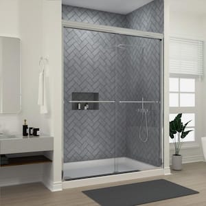 Bliss 60 in. W x 72 in. H Sliding Semi-Frameless Shower Door in Brushed Nickel with Clear Glass