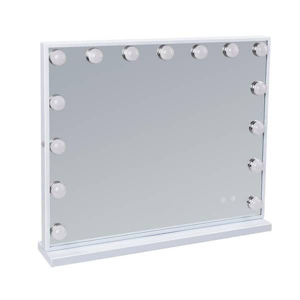 22.8 in. W x 18.9 in. H Tabletop Rectangular Framed Adjustable Brightness, Bluetooth LED Hollywood Makeup Mirror, White
