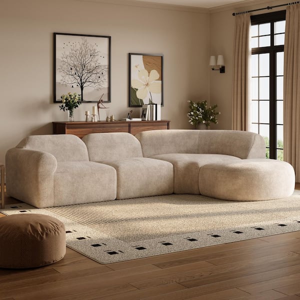 Fiona 111.02 in. Polyester Upholstery L-Shaped Compressed Modular Sectional Sofa in Brown, Esspresso