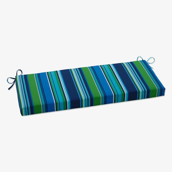Pillow Perfect Striped Rectangular Outdoor Bench Cushion in Blue