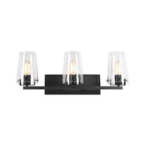 Creek Crossing 24 in. 3-Light Black Industrial Bathroom Vanity Light with Clear Glass Shades