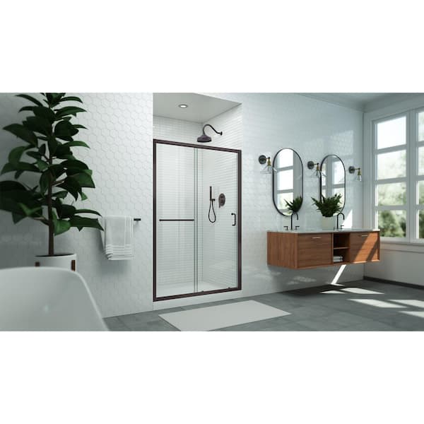 Levantine 44-48 in. W x 72 in. H Semi-Frameless Sliding Shower Door, Clear Glass in Oil Rubbed Bronze