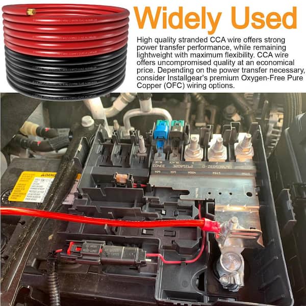 4 Gauge Wire (25ft Each - Red/Black) Copper Clad Aluminum CCA With Cable Cutter,Lugs Terminal Connectors And Heat Shrink Tube - Battery Power/Ground Cable,Car Audio Speaker,RV Trailer Amp Wiring Kit